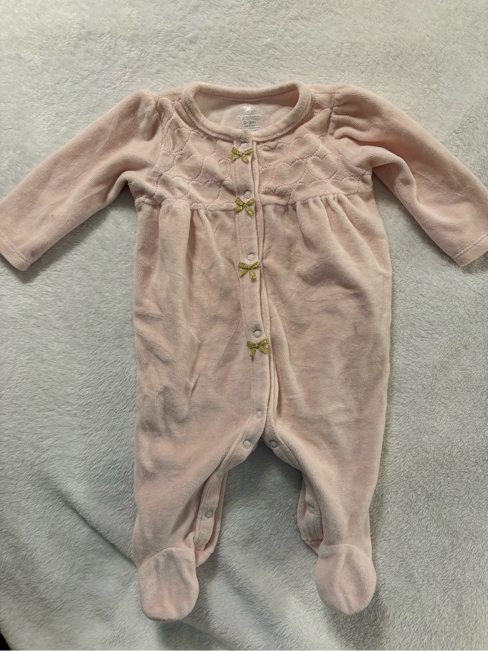 Koala Kids Pale Pink Footed One-Piece with Gold Bow Accents